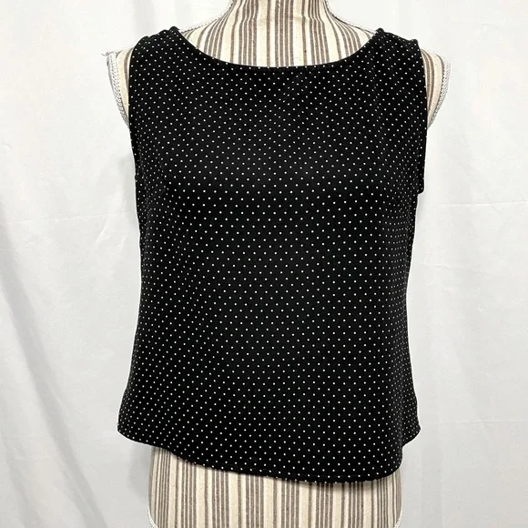 black sleeveless white polka dots blouse small - Picture 1 of 6